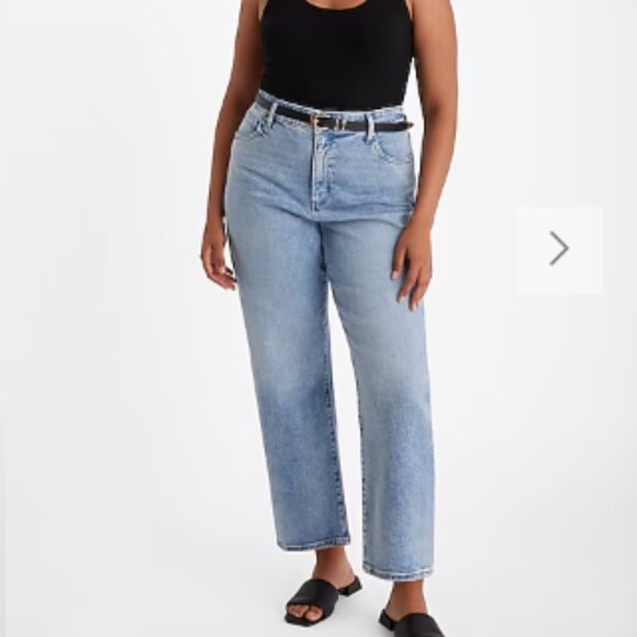 Express High Waisted Medium Wash Relaxed Straight Ankle Jeans 14 LONG - Picture 1 of 4